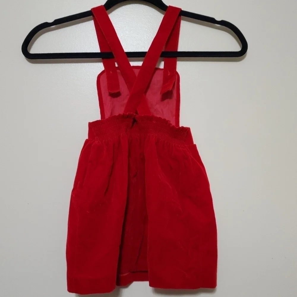 Vintage Toddler Velour Overall Dress Dark Red Farm Fall Christmas Size 5/7 Read
